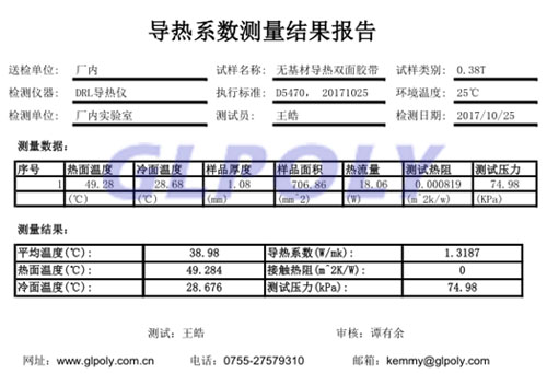 GLPOLY导热双面胶带导热系数测试报告